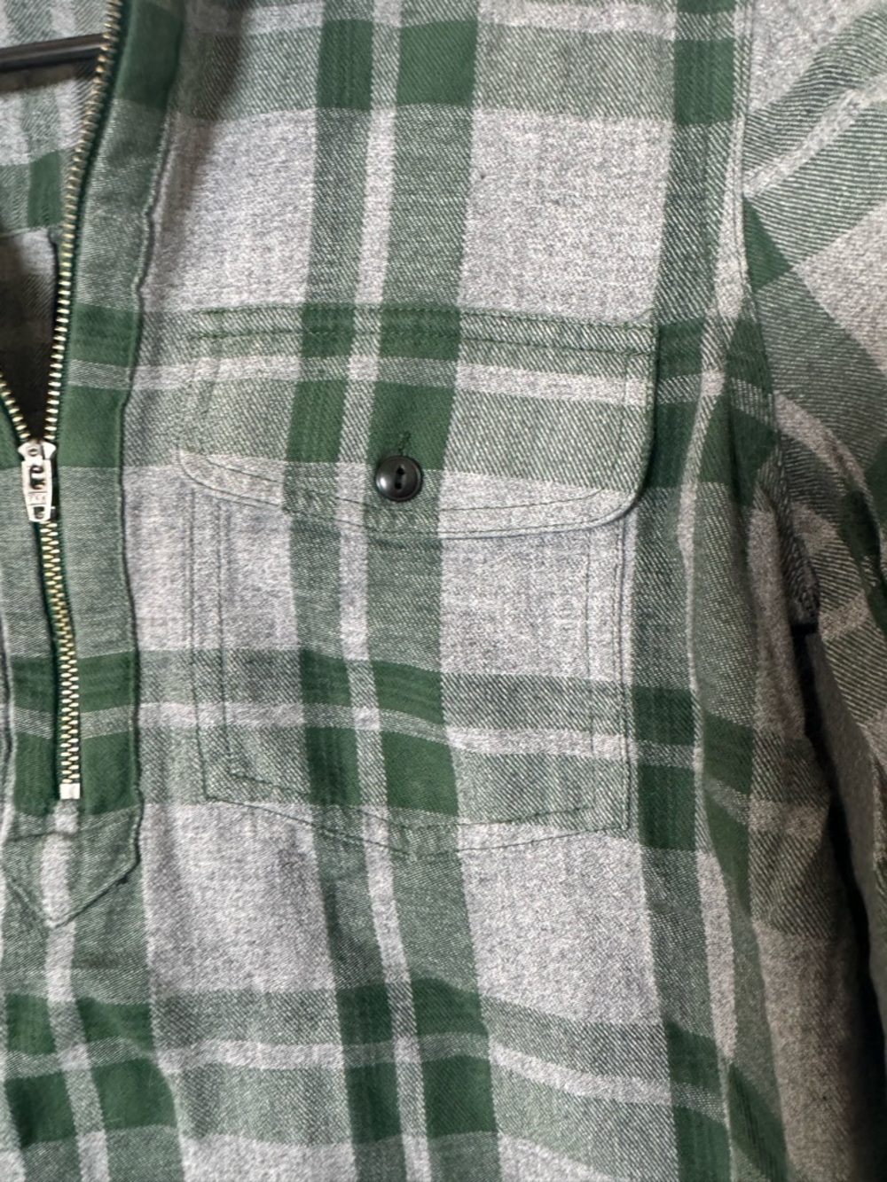 Madewell Plaid Flannel Shirt Women’s Small Green Gray Half Zip Pullover Cotton - Picture 4 of 6